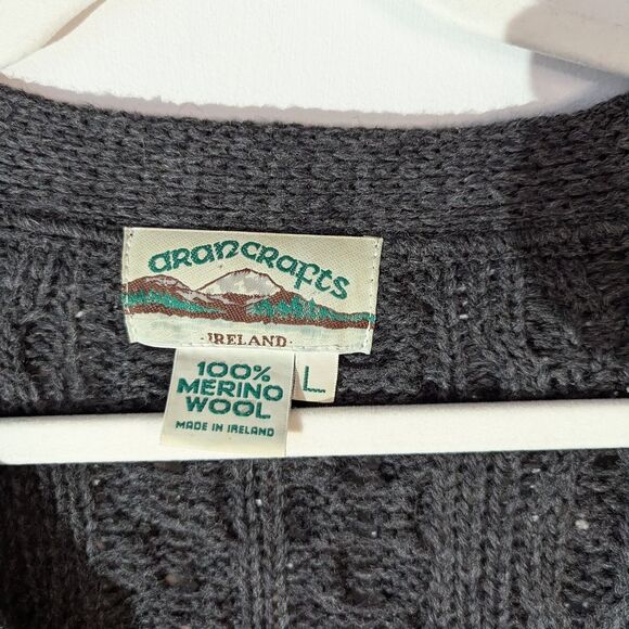 Arancrafts Ireland 100% Merino Wool Cable Knit Cardigan Sweater Women's Large - Picture 5 of 5